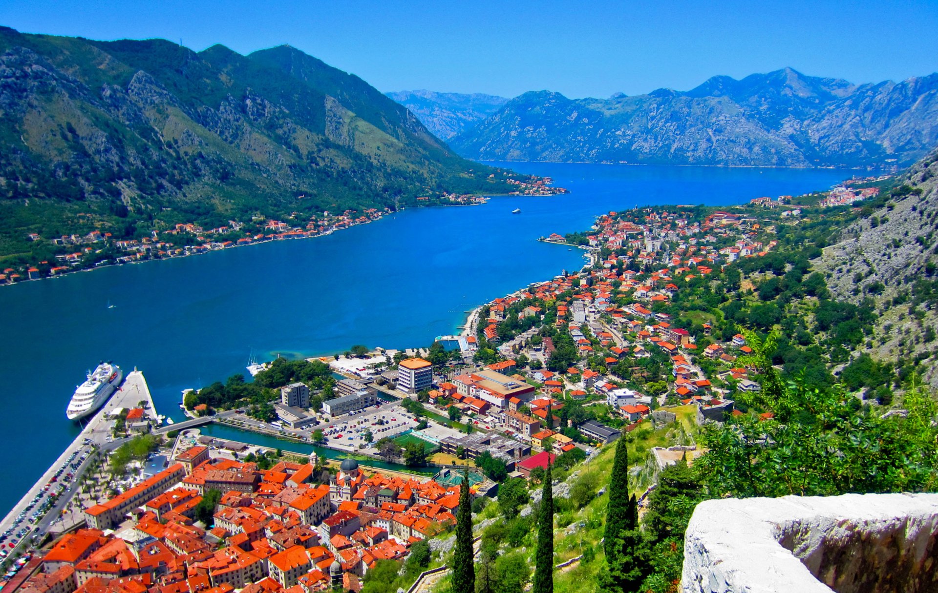Bay of Kotor with mountains behind